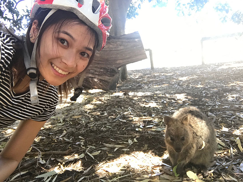 Me taking a selfie with a quokka on Rottnest Island