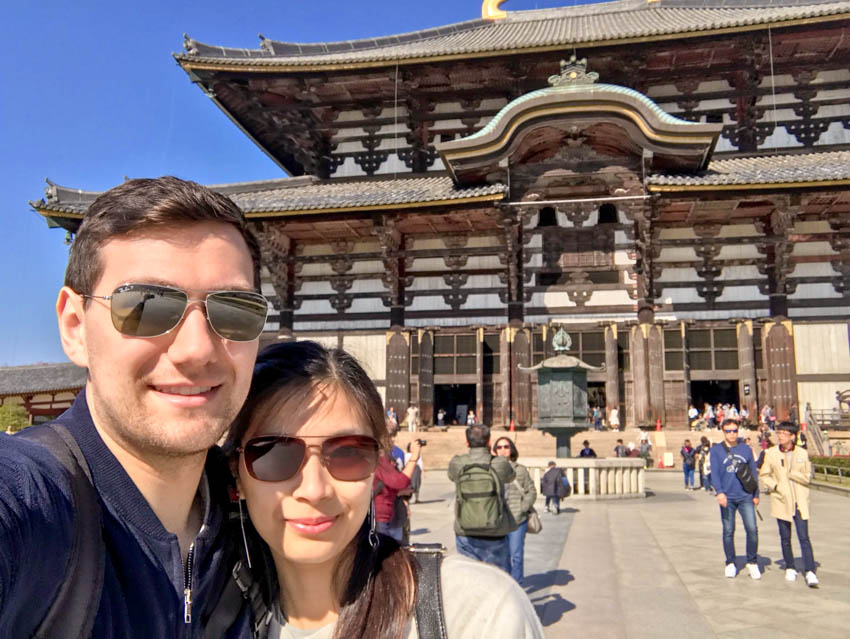 A selfie of Nick me and Nick with the temple in the background