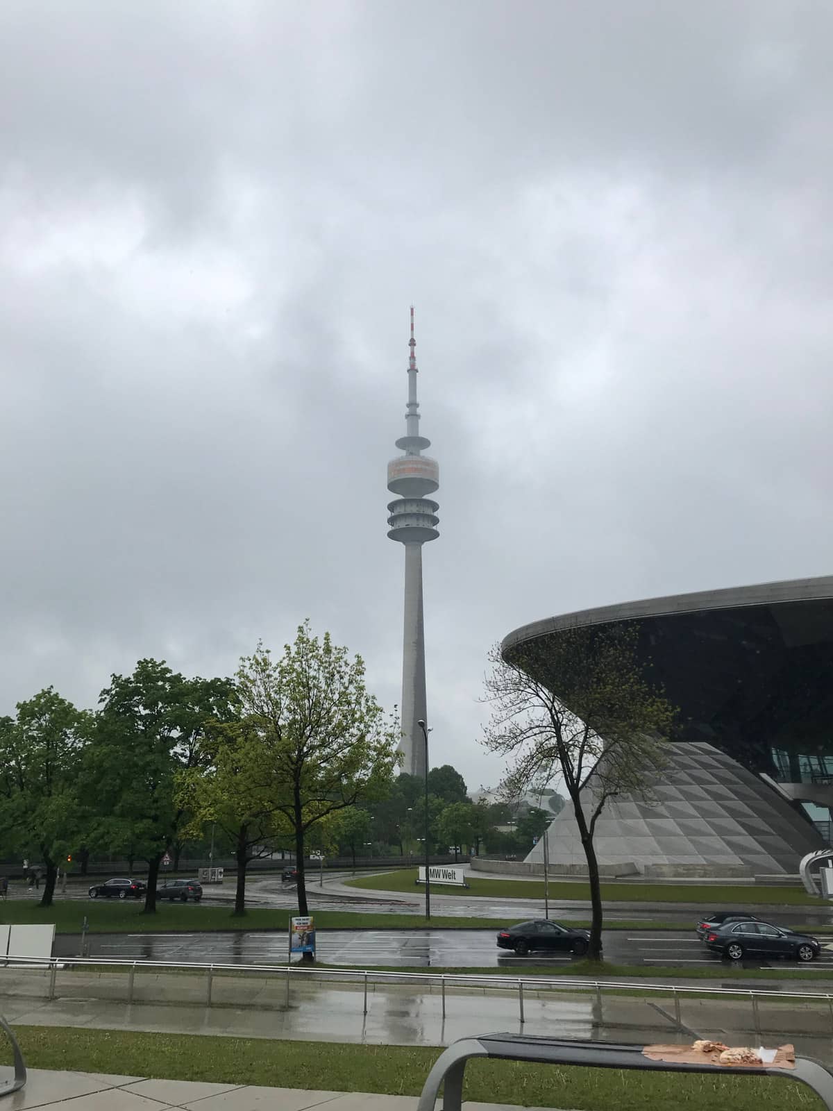 A television tower on a rainy day
