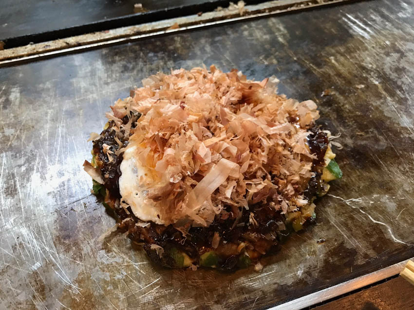 Pork, egg and green onion okonomiyaki
