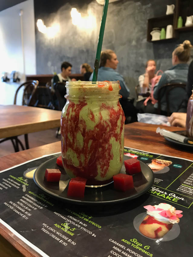 My matcha milkshake presented in a jar