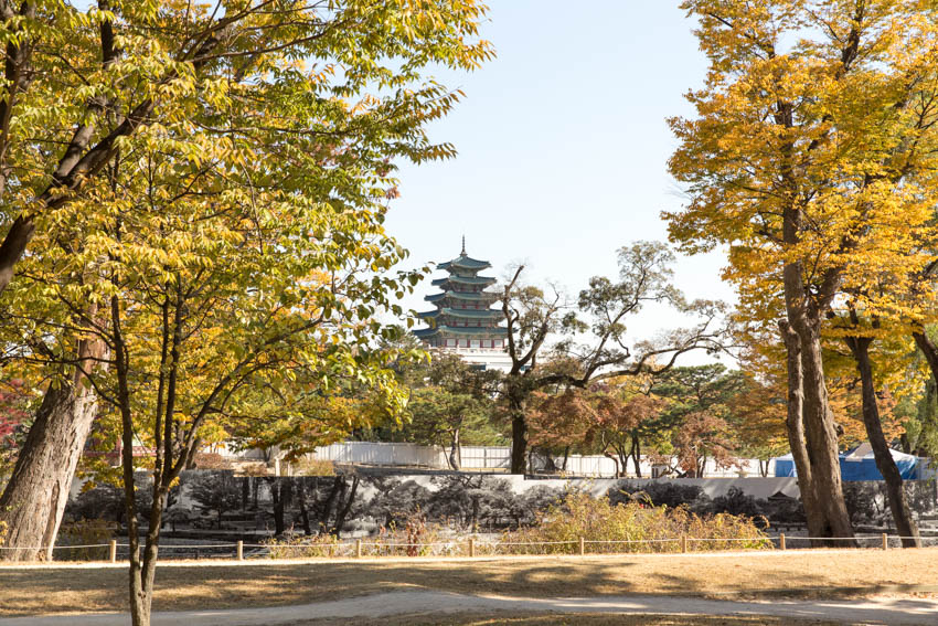 Tall shrine through some of the trees