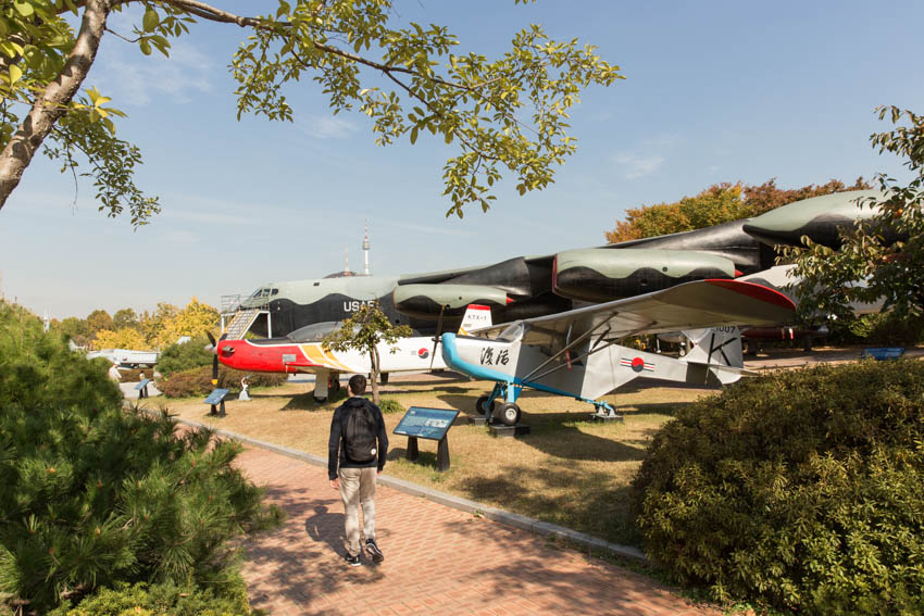 The path down to the aircraft models, Nick walking towards it