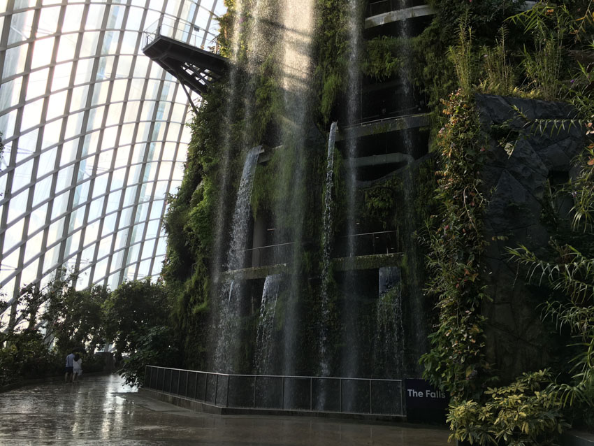 Waterfall inside the Cloud Forest dome