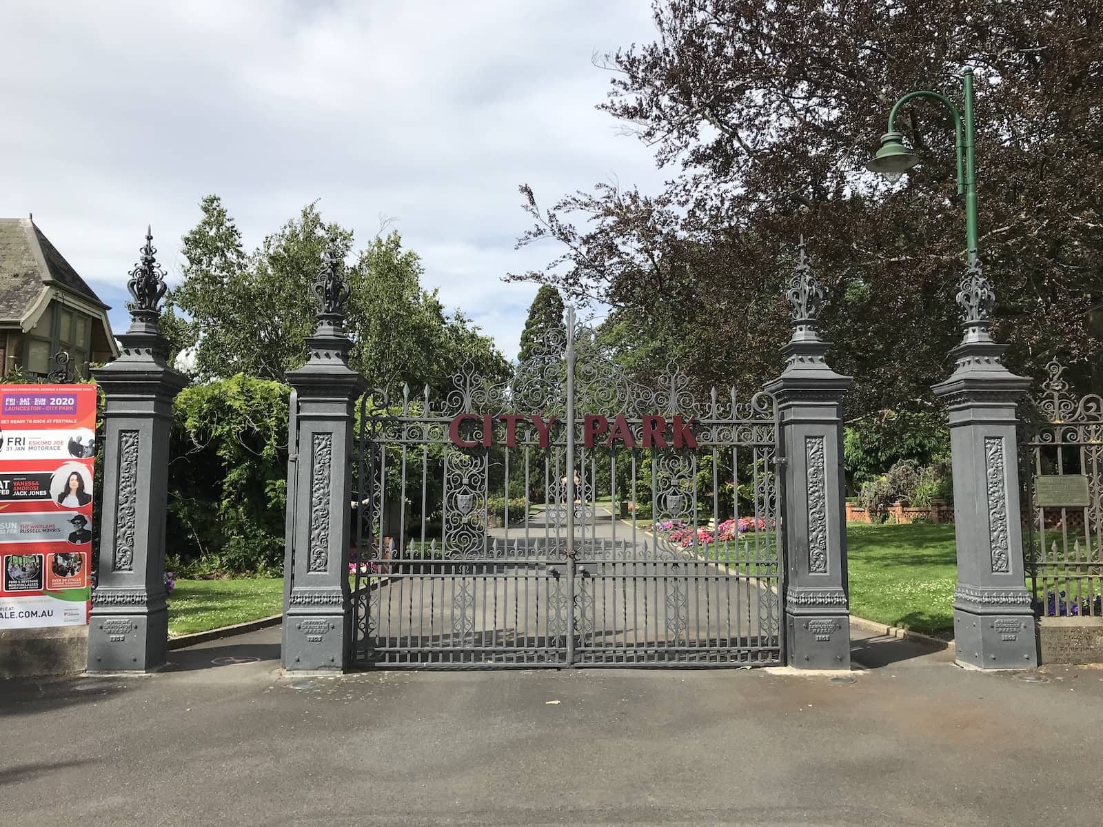 Large front gates with the text “City Park”, at the entrance to a park