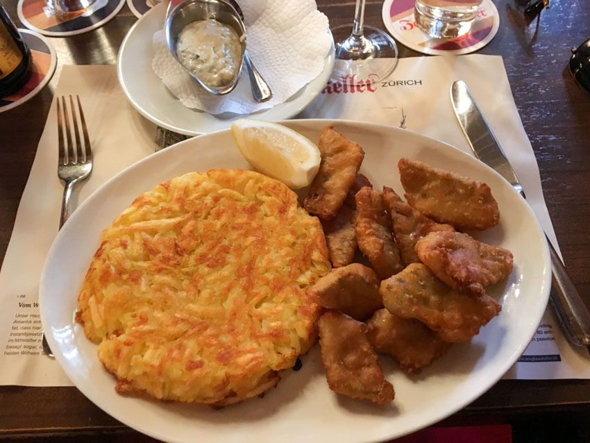 Rosti potato and perch fillets