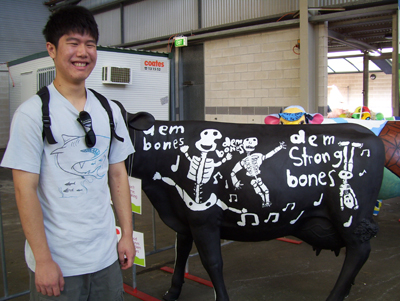 James and a model cow.