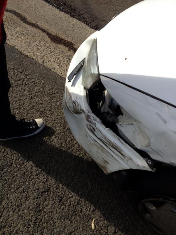 Damage at the front of the car