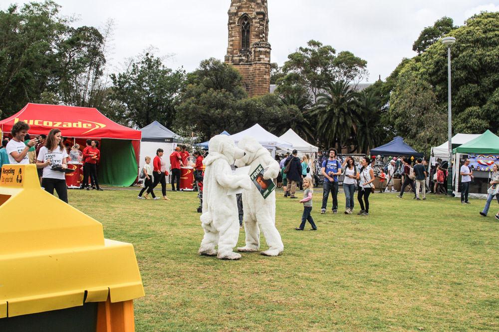 These two people dressed up in polar bear suits were dancing to the R’n’B music.