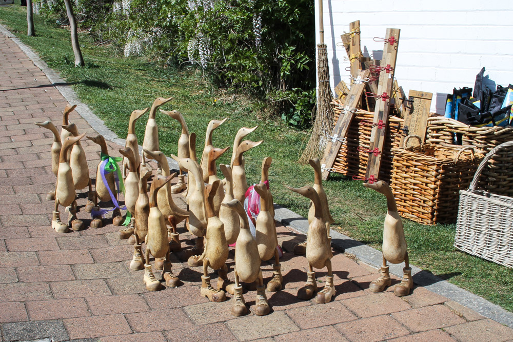 Wooden duck sculptures