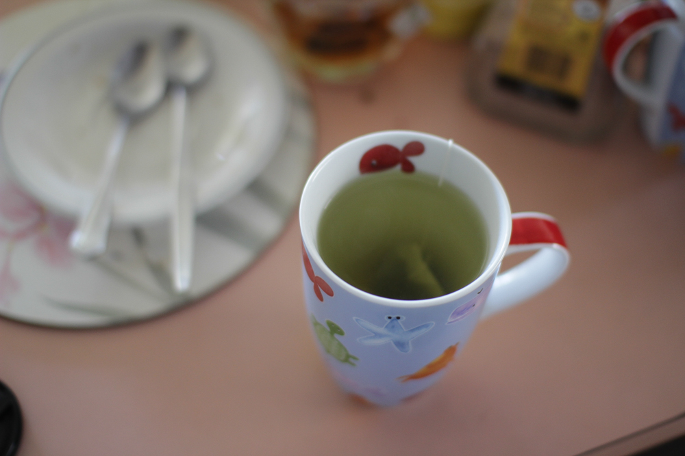 Japanese green tea in my sea animals mug