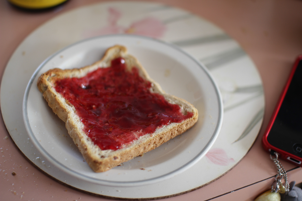 Plum jam on toast