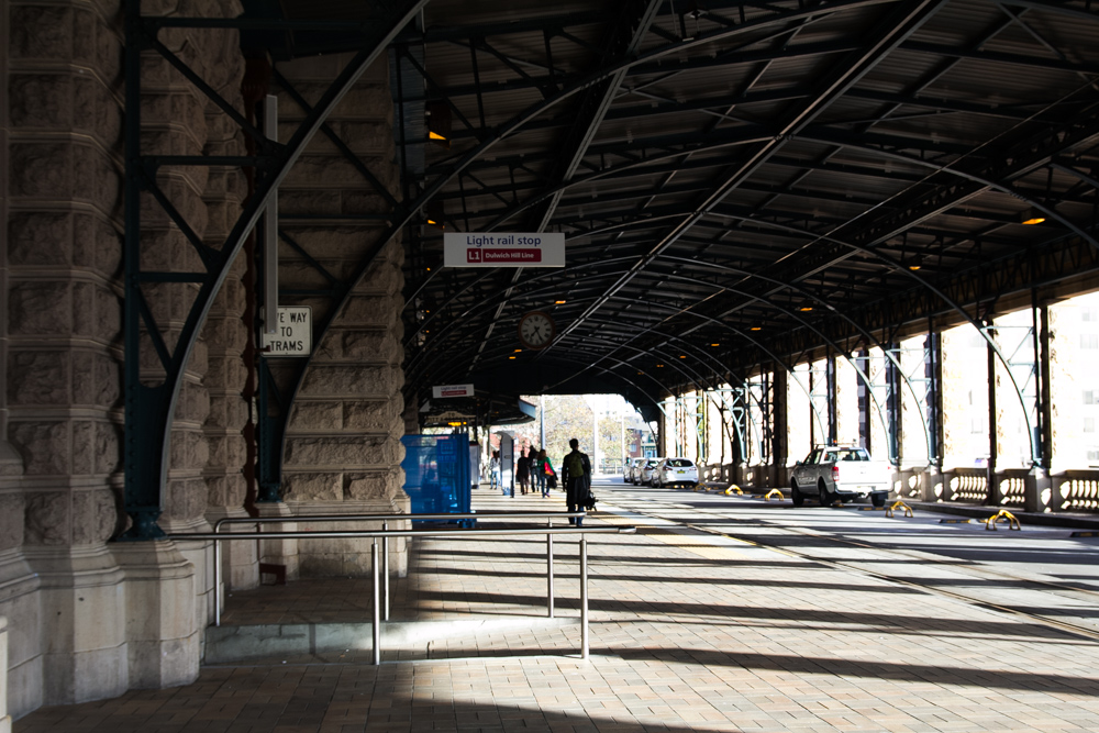 Heading for the light rail stop