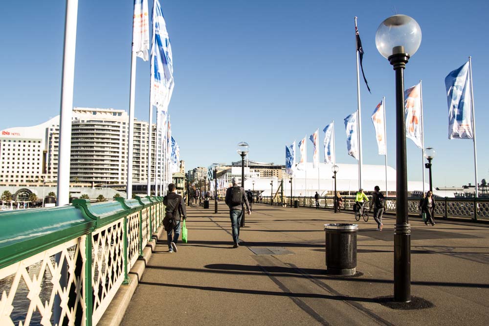 Walking across the bridge