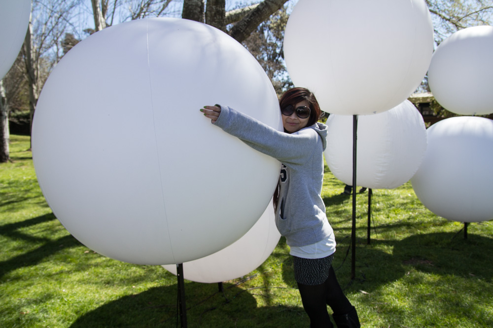 Big inflatable spheres, which likely lit up at night