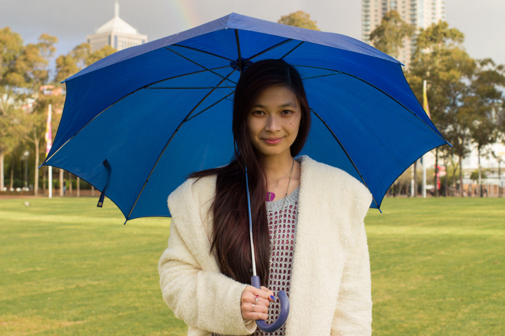 Me in the light drizzle with my umbrella