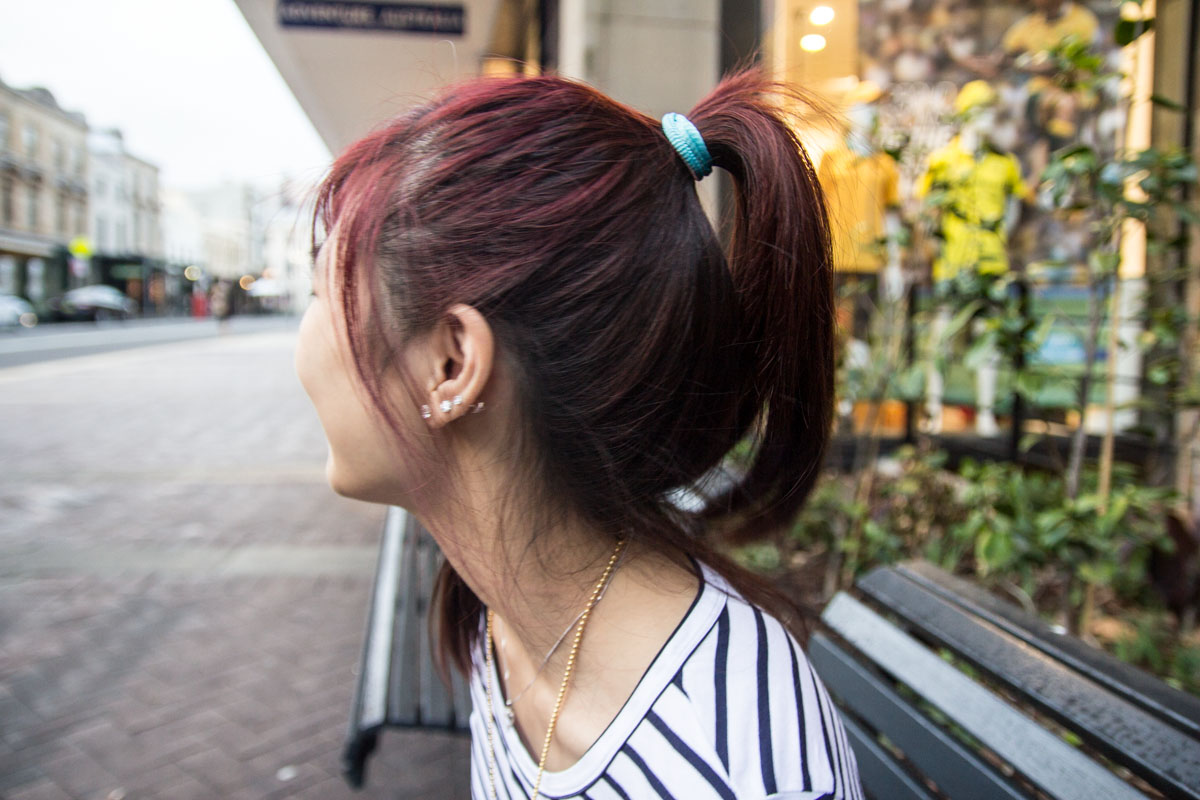 Close side view of hair in pony