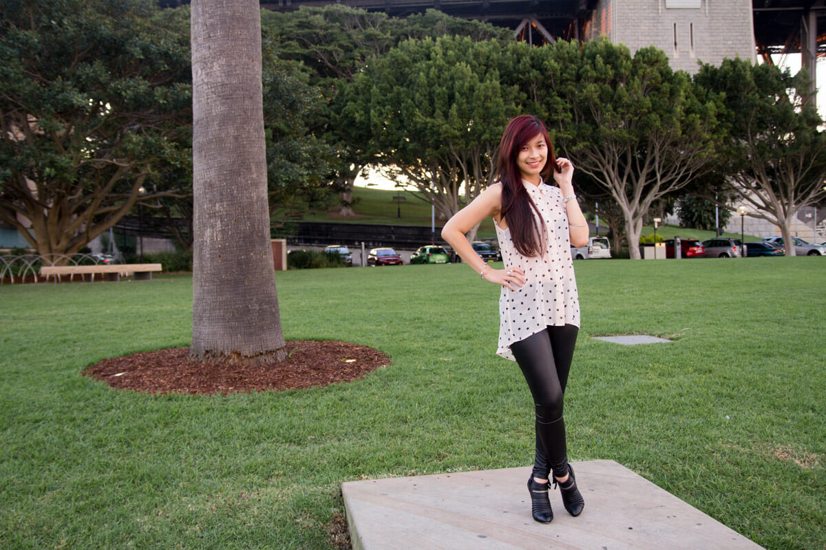 Full body shot on a concrete slab