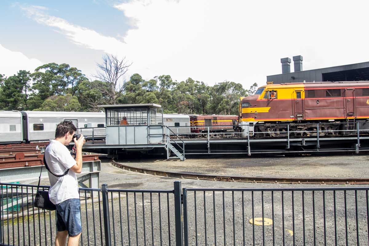 Nick taking a photo of the train on the turntable