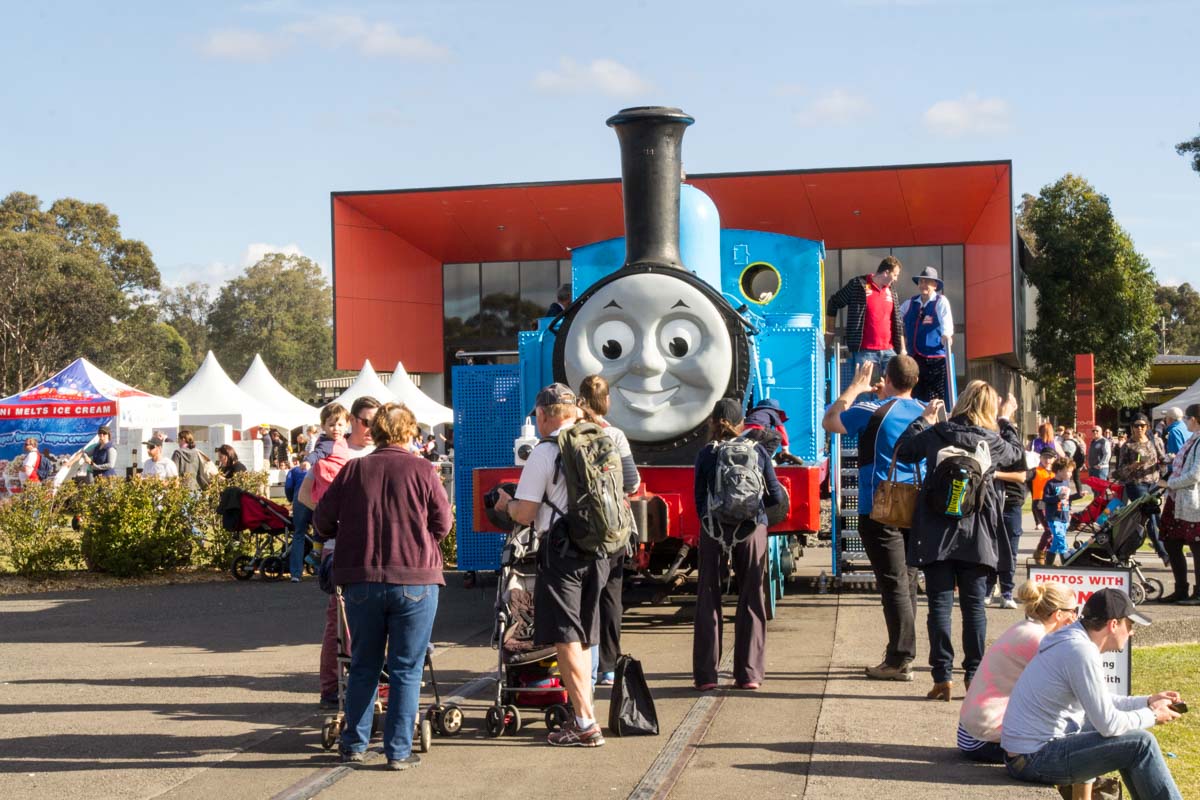 Distant view of Thomas the Tank Engine