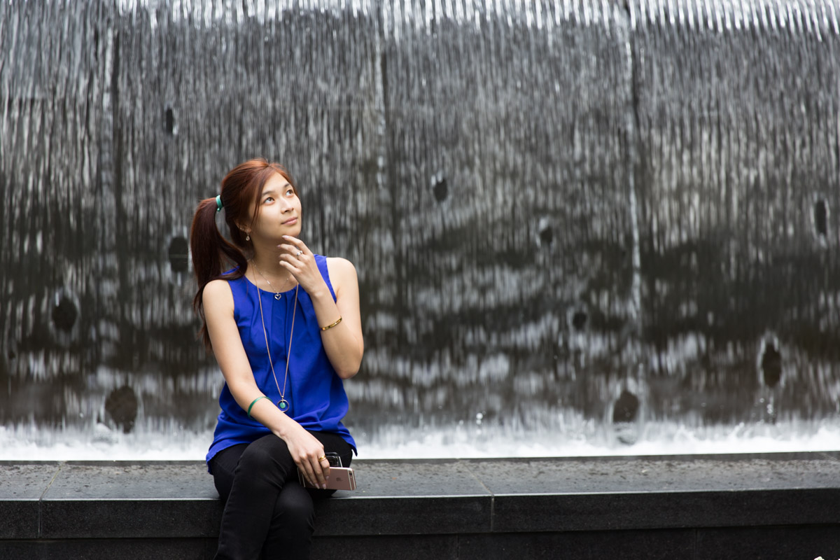 Sitting by a water fountain