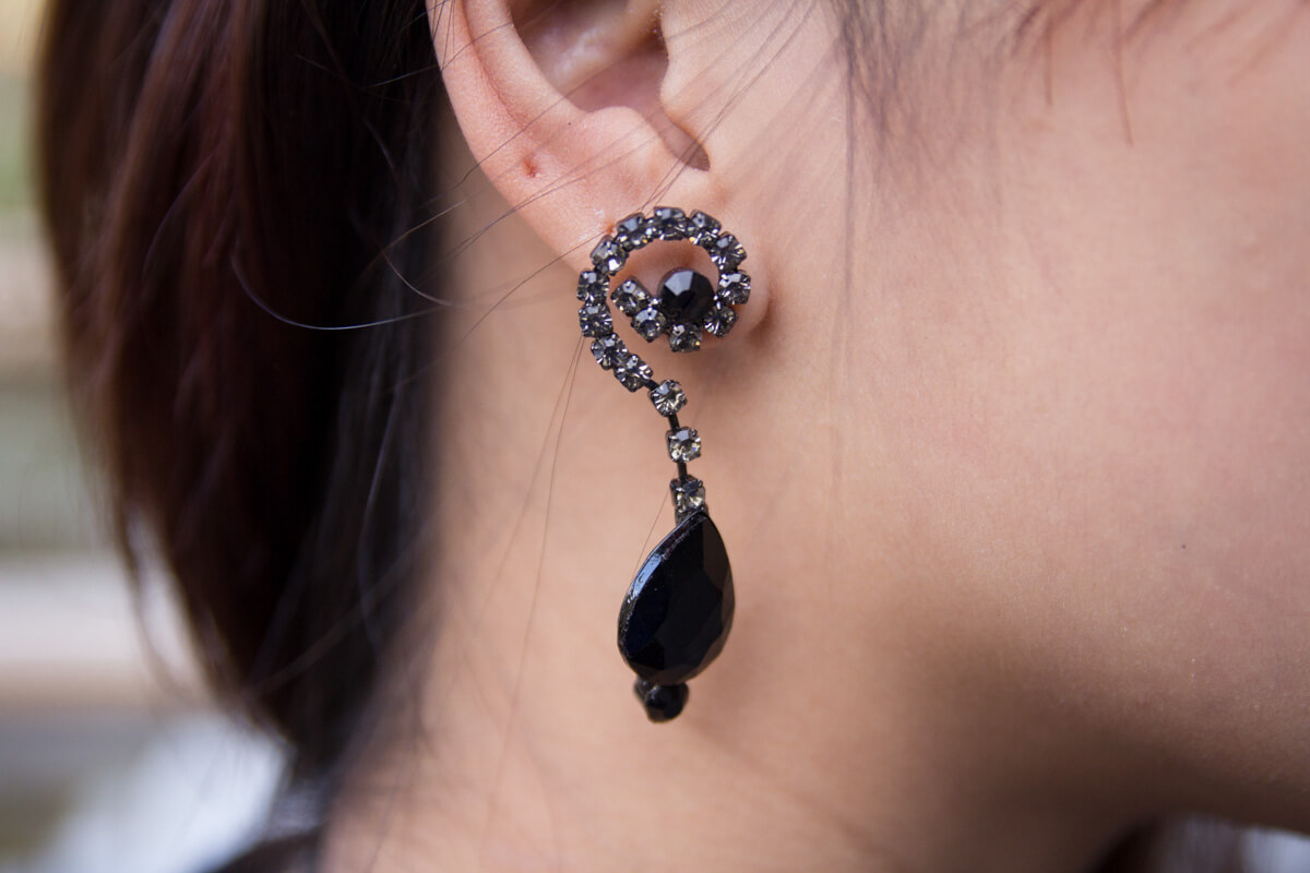 Close up of statement earring