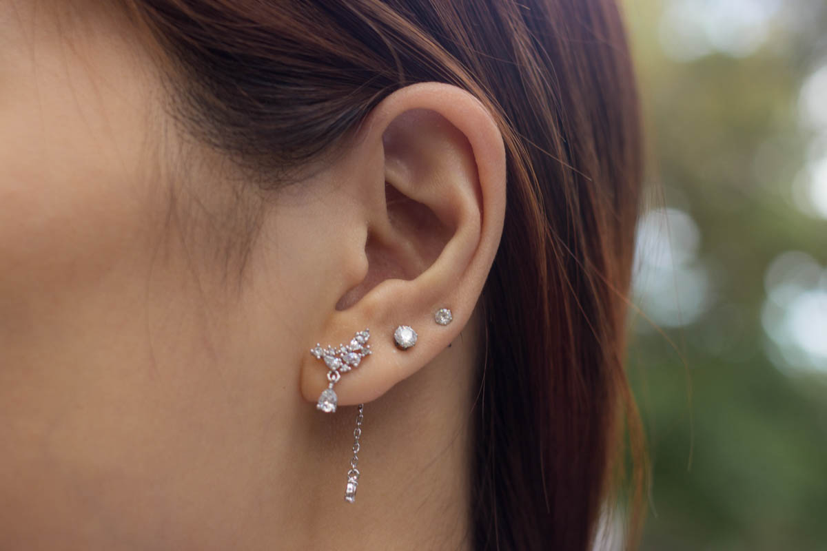 Close up of delicate earrings