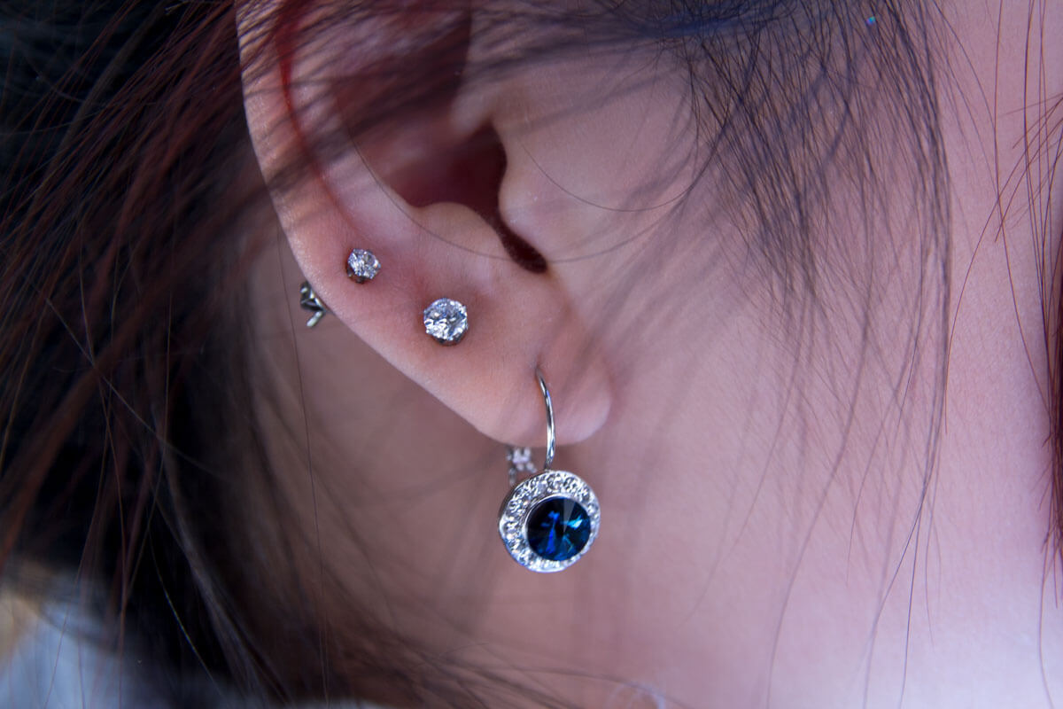 Blue stone earrings and small CZ studs