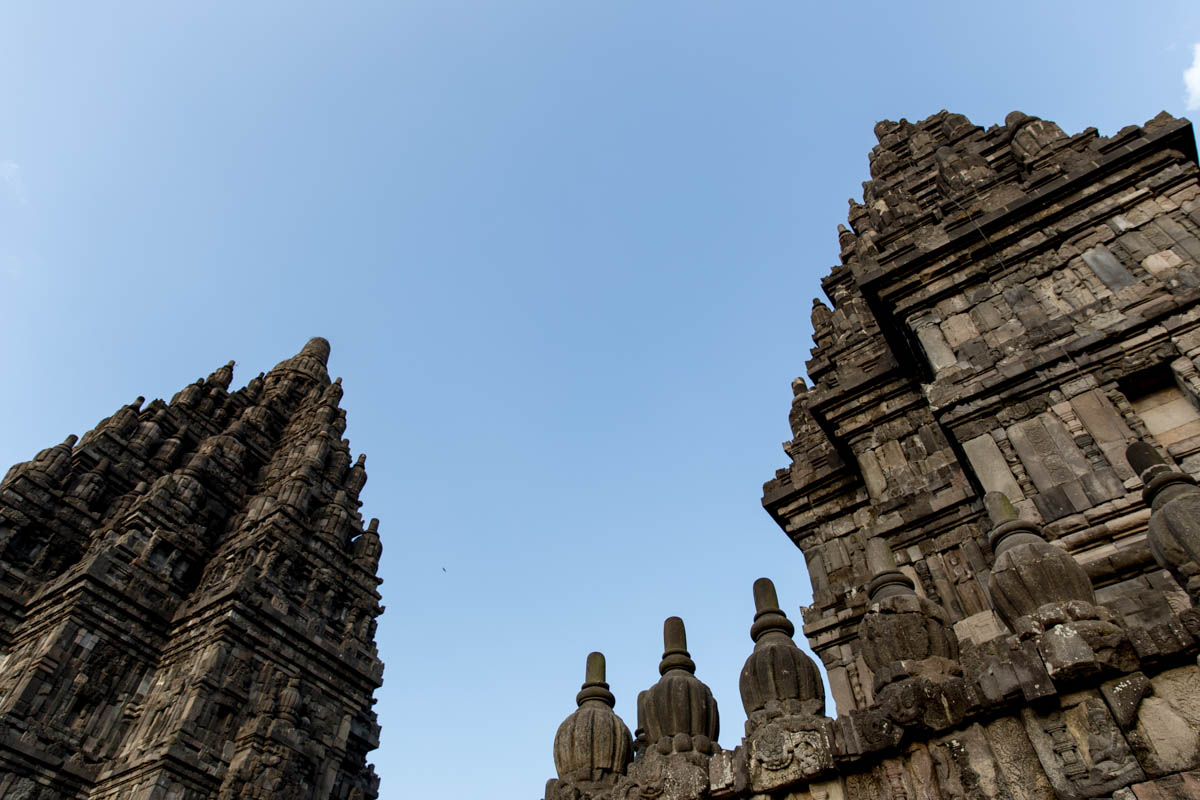 An angled view of two of the temples